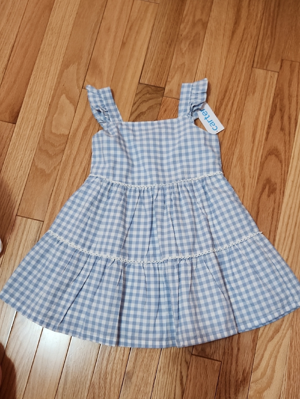 Carter's Light Blue & White Gingham Tiered dress 3T